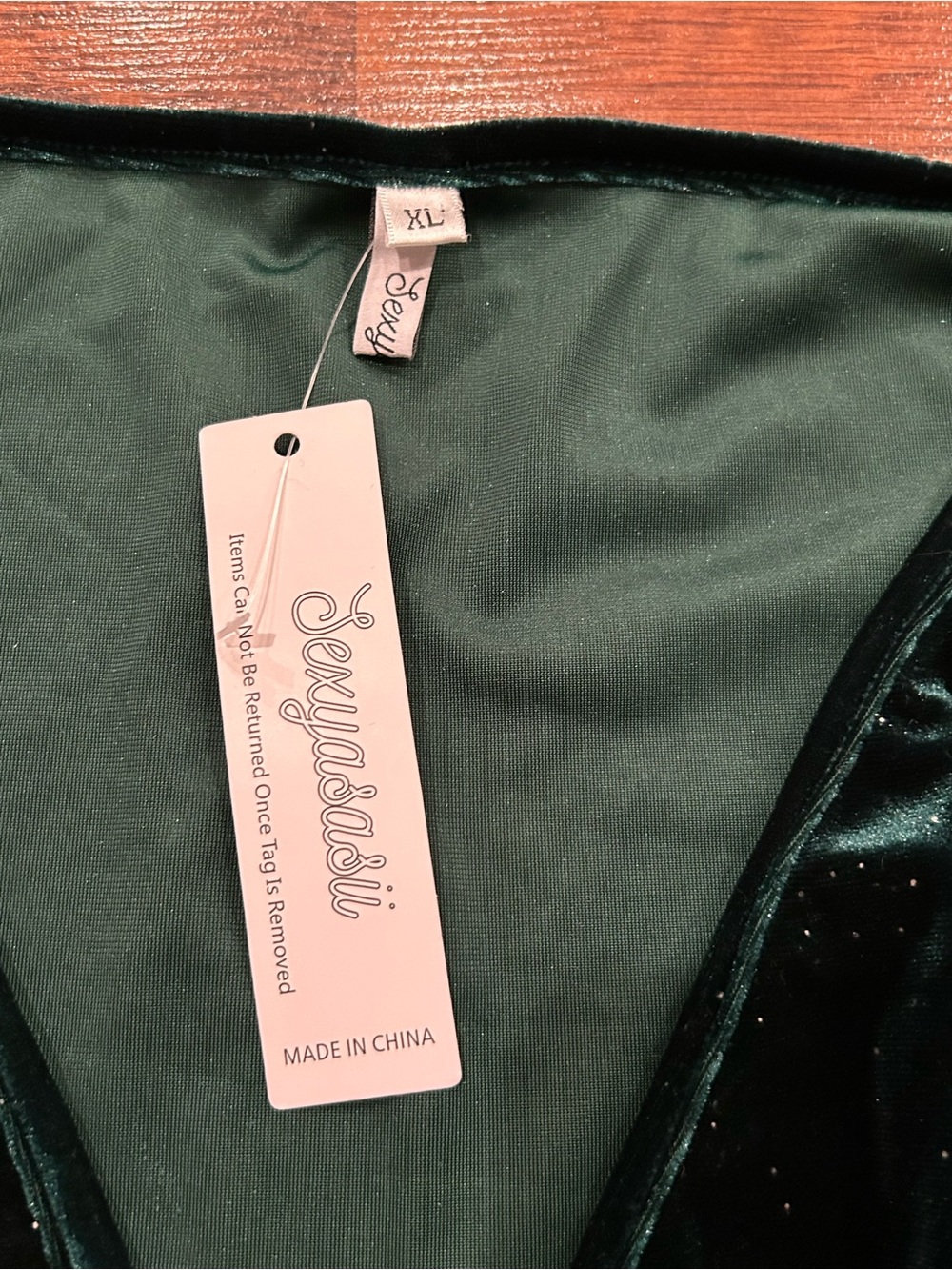 NWT Emerald Green Velvet Dress Womens XL Shimmery Long Sleeve Babydoll V-Neck - Picture 4 of 6